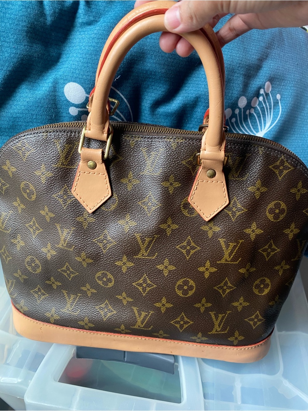 Louis Vuitton Brown Monogram Satchel with Tan Leather Handles
